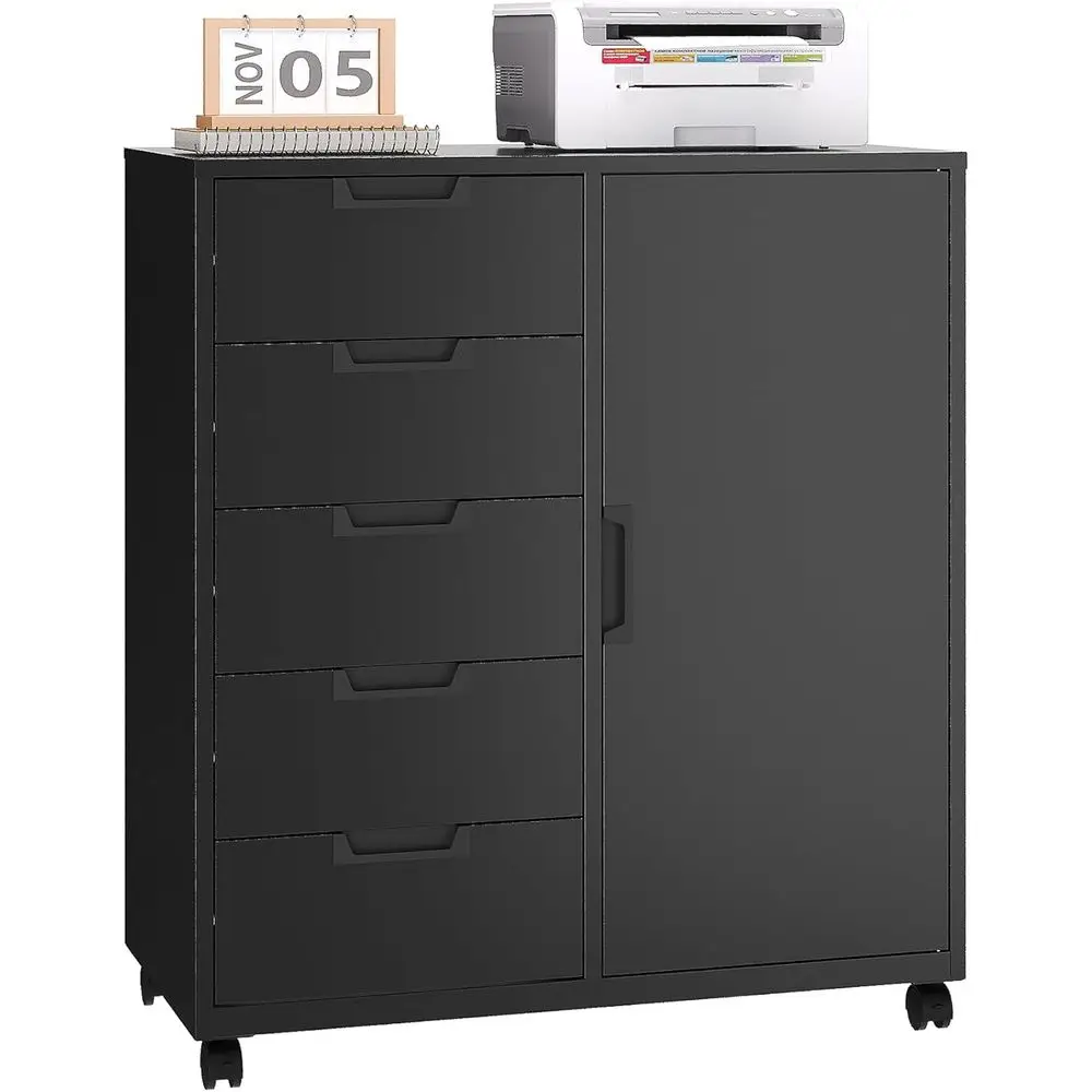 

Metal Office Storage Cabinet with Wheels, Printer Stand and Shelves, Rolling File Cabinet for Home Office (Black)