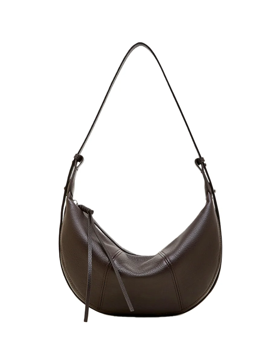 

New High-end Top Layer Cowhide Women's Shoulder Bag Genuine Leather Crescent Bag Handbag Lightweight Commuting Bag