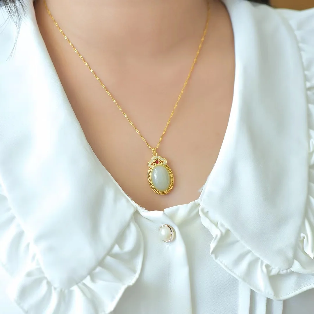 Natural Hetian White Jade Pendant Stylish Clavicle Chain Womens Necklace Jewelry Pendants Fine Charm Gemstone Jewellery