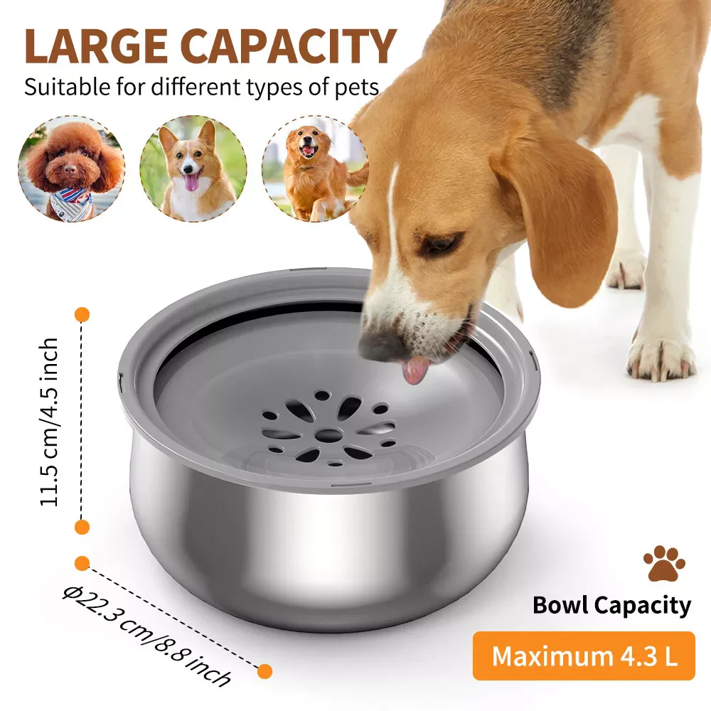 4L Stainless Steel Dog Water Bowl No Spill Travel Feeder Dispenser for Dogs Cats Drinking Bowl Slow Water Feeder Easy to Clean