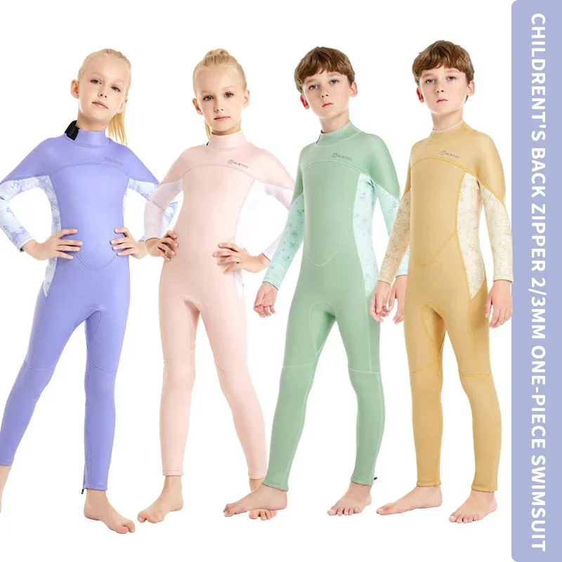 Children Diving Suit 2/3MM Neoprene One Piece Swimwear Long Sleeve Sunscreen Surfing Swimming Snorkeling Anti-Jellyfish Wetsuit