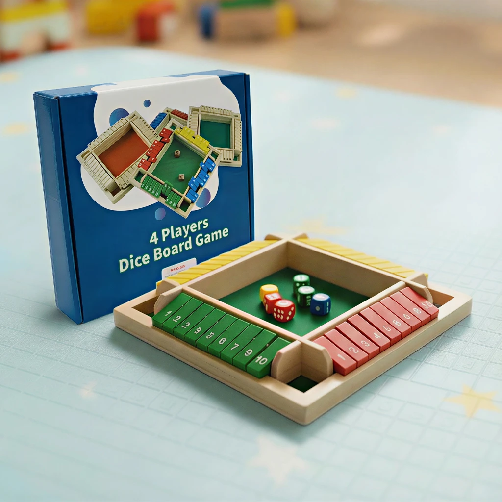 Colorful Four-Sided Flip Card Game Toy, Wooden Tabletop Dice Board Game, Family Gathering Parent-Child Interactive Game, Multiplayer Strategy Board Game, Exercises Logical Thinking and Math Skills, Learning Educational and Intellectual Toys, Birthday and Christmas Gifts for Boys and Girls