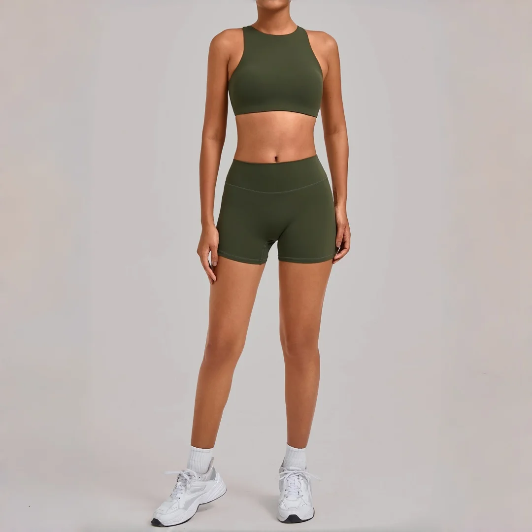 

Женские плотные быстросохнущие спортивные шорты из 2 предметов, костюм для фитнеса и йоги, с открытой спиной, съемные нагрудные подушечки, комплект для йоги, комплект для бега, тренировок в тренажерном зале, йоги