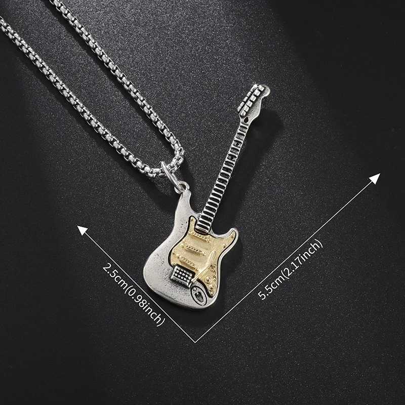 Rock Music Guitar Necklace Men Women Punk Gothic Pendant Necklace Fashion Personalized Gift Hip Hop Biker Jewelry for Boyfriend