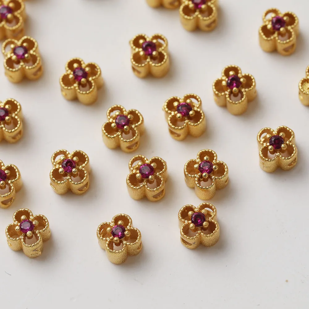 10PCS Dainty Brass Flower Shape Beads Spacer Bead for Jewelry Making Bracelet Necklace DIY 14k Gold Plated 4.5*4.5mm