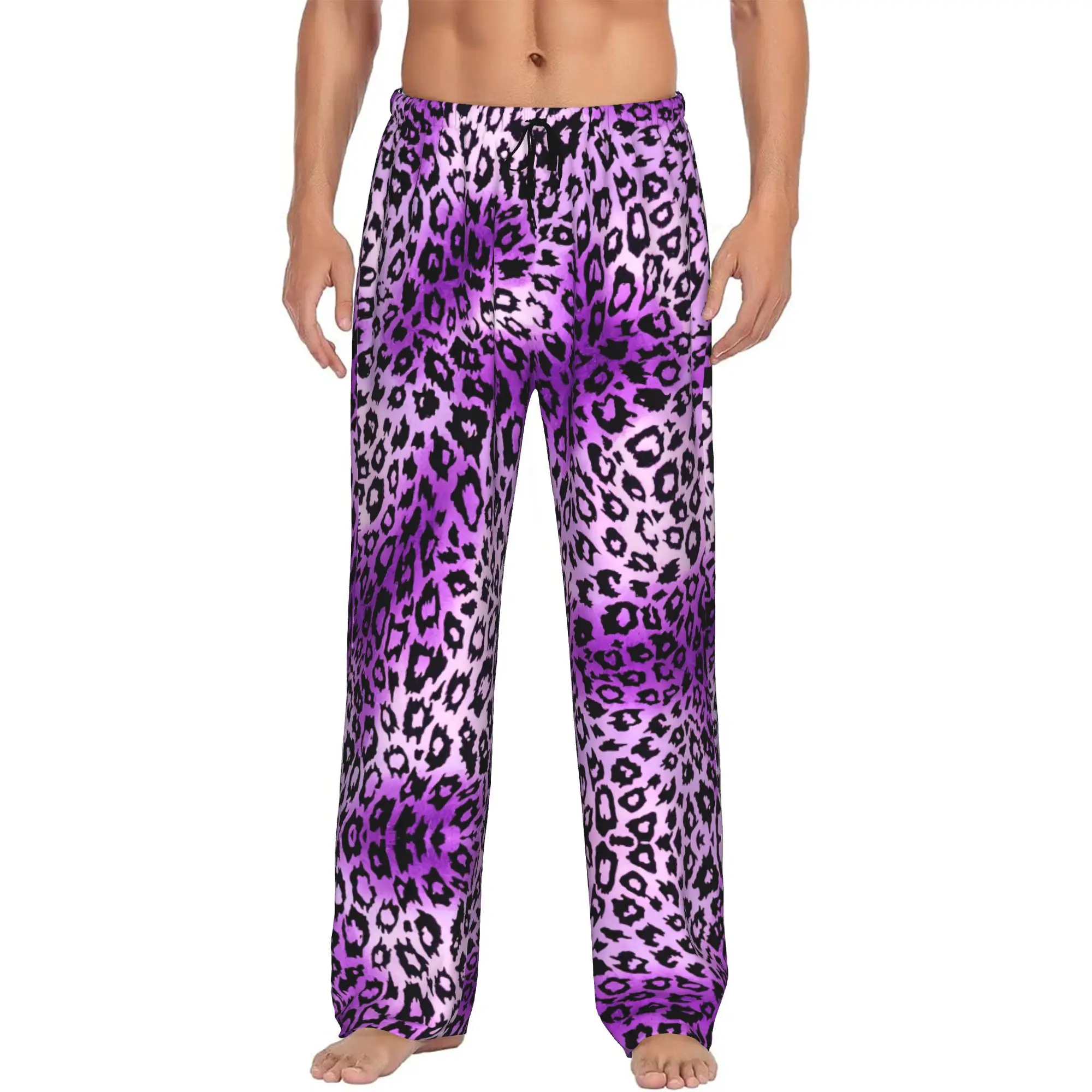 Custom Leopard Print Colorful Pajama Pants Sleepwear for Men Elastic Waistband  Sleep Lounge Bottoms with Pockets