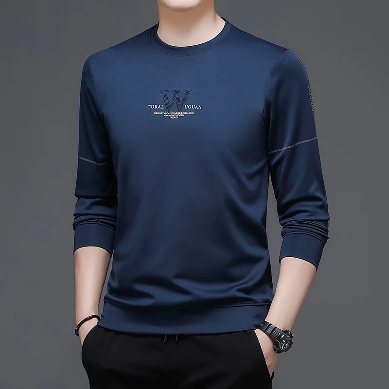 Sweater Spring and Autumn Men's Korean-Style Fashion round Neck T-shirt Pure Color All-Matching Long Sleeve Casual Heavy Men