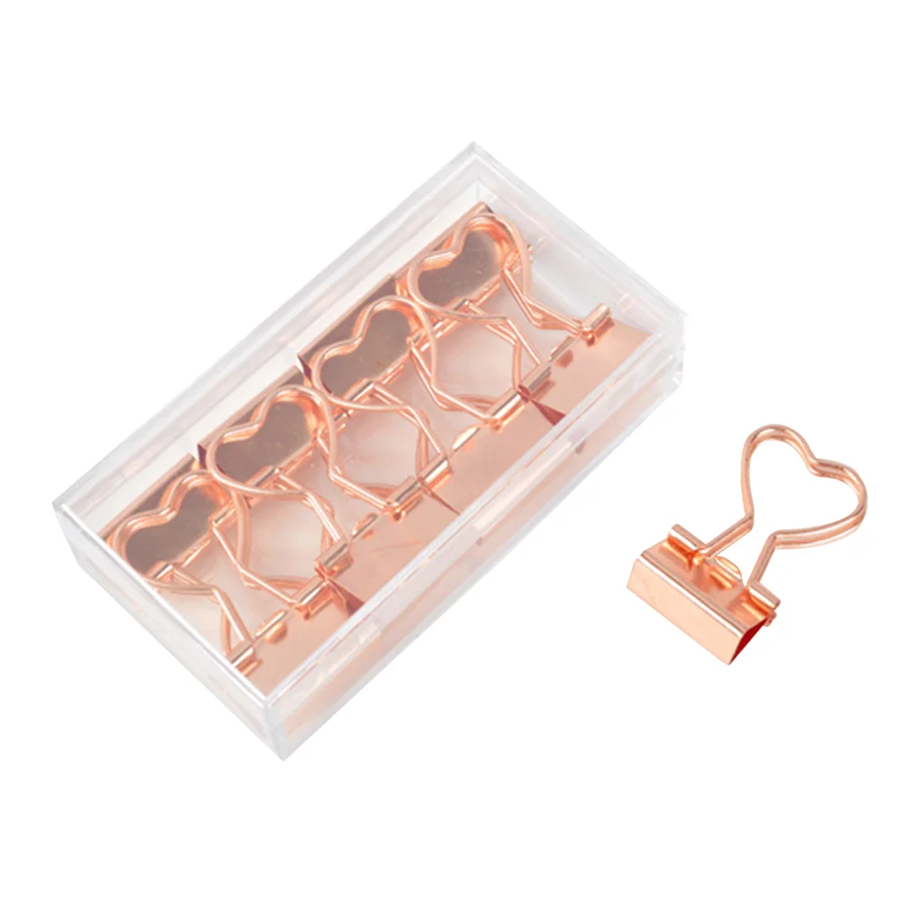 12 Pcs Notes Letter Paper Clip Heart Shaped Rose Gold Decorative Clips Storage Binder