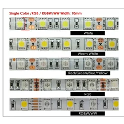 LED 스트립 5050, DC 12V, 24V, RGB 웜 화이트, 5 m 방수, 유연한 라이트 스트라이프, 60LED/MLed 테이프, luces 램프 리본, TV 백라이트