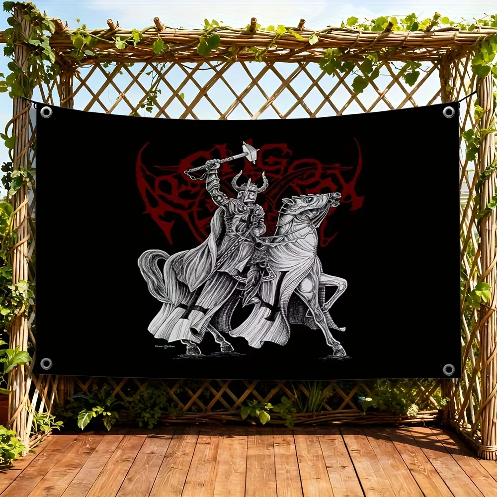 Dark Fantasy Viking Warrior Flag Banner Tapestry Gothic Metal Decor Heavy Metal Cosplay Wall Art Halloween Poster Gift for Men