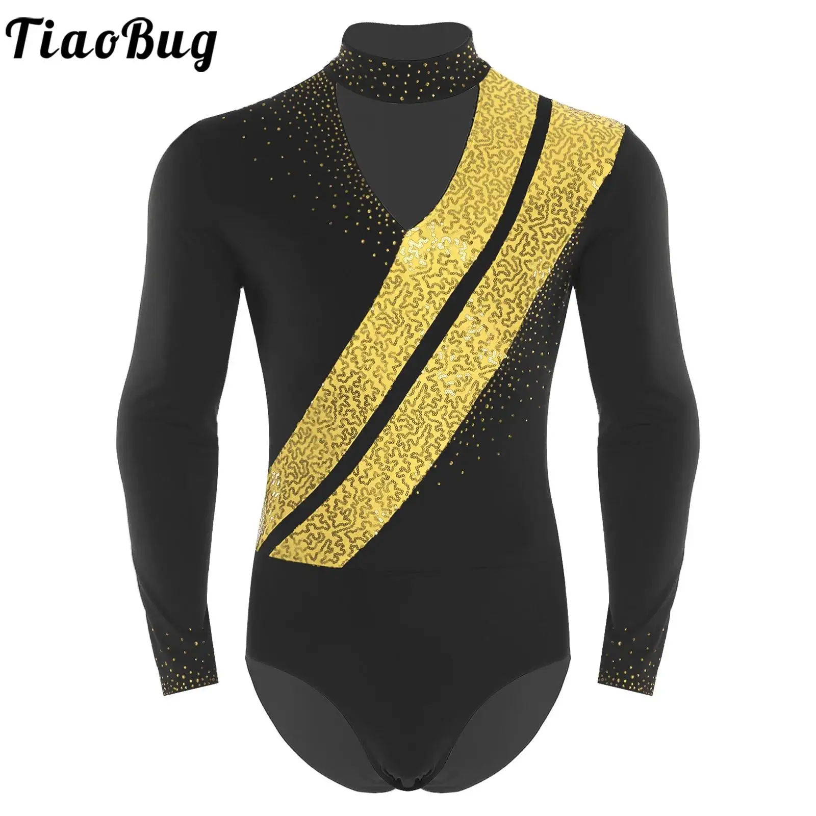 メンズ バレエ ラテン モダン ダンス レオタード 光沢のあるスパンコール ジャズ ルンバ チャチャ 社交ダンス シャツ ボディスーツ サンバ サルサ タンゴ ジャンプスーツ