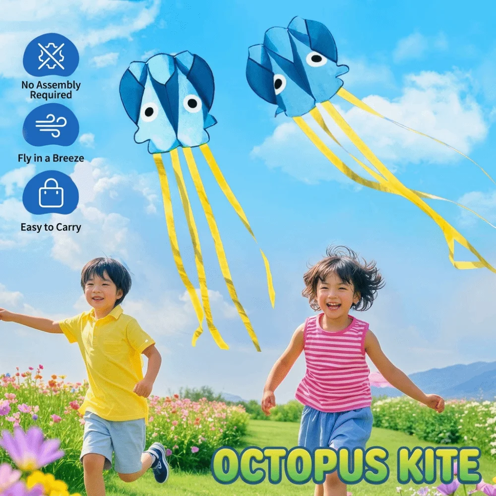Easy to Fly Octopus Kite Good Flying Cartoon Animal Children's Pocket Kite with 100 Meters Kite Line Outdoor Flying Toy