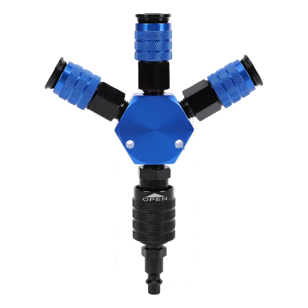 Thread Design 3 Way Air Hose Splitter Hex Style Industrial Grade Air Manifold Fitting 1/4 Inch NPT Size Quick Connect Adapter