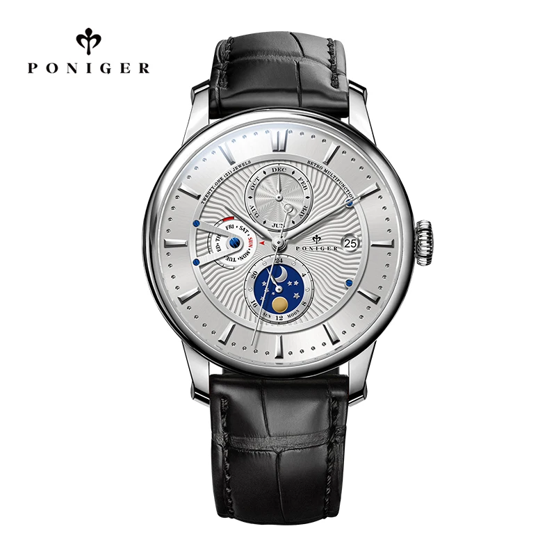 

PONIGER Classic Multi-function Men Wrist Watch 42mm 24H Date Week Month Display Automatic Watches