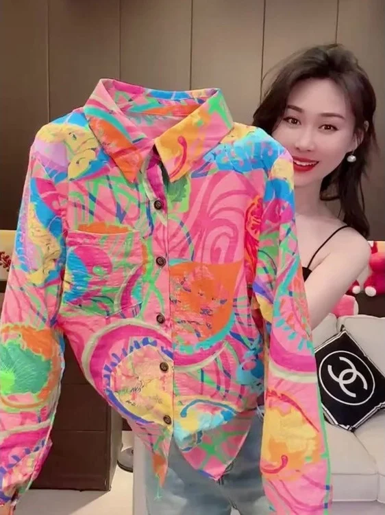 

Весенняя женская блузка большого размера с длинным рукавом, новая, свободного кроя, премиум-класса, с японским принтом, из хлопка, повседневная