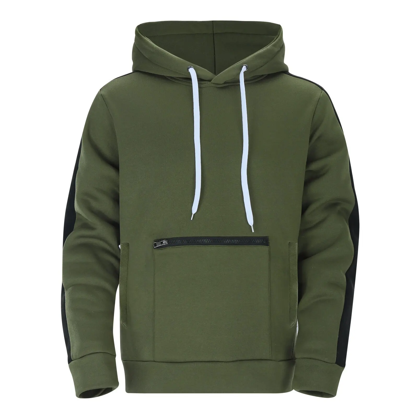 Autumn Winter Patchwork Hooded Hoodie Men Sports Sweatshirt Multi-Pocket Male Streetwear Loose Casual Sweatshirts Pull On Hoodie