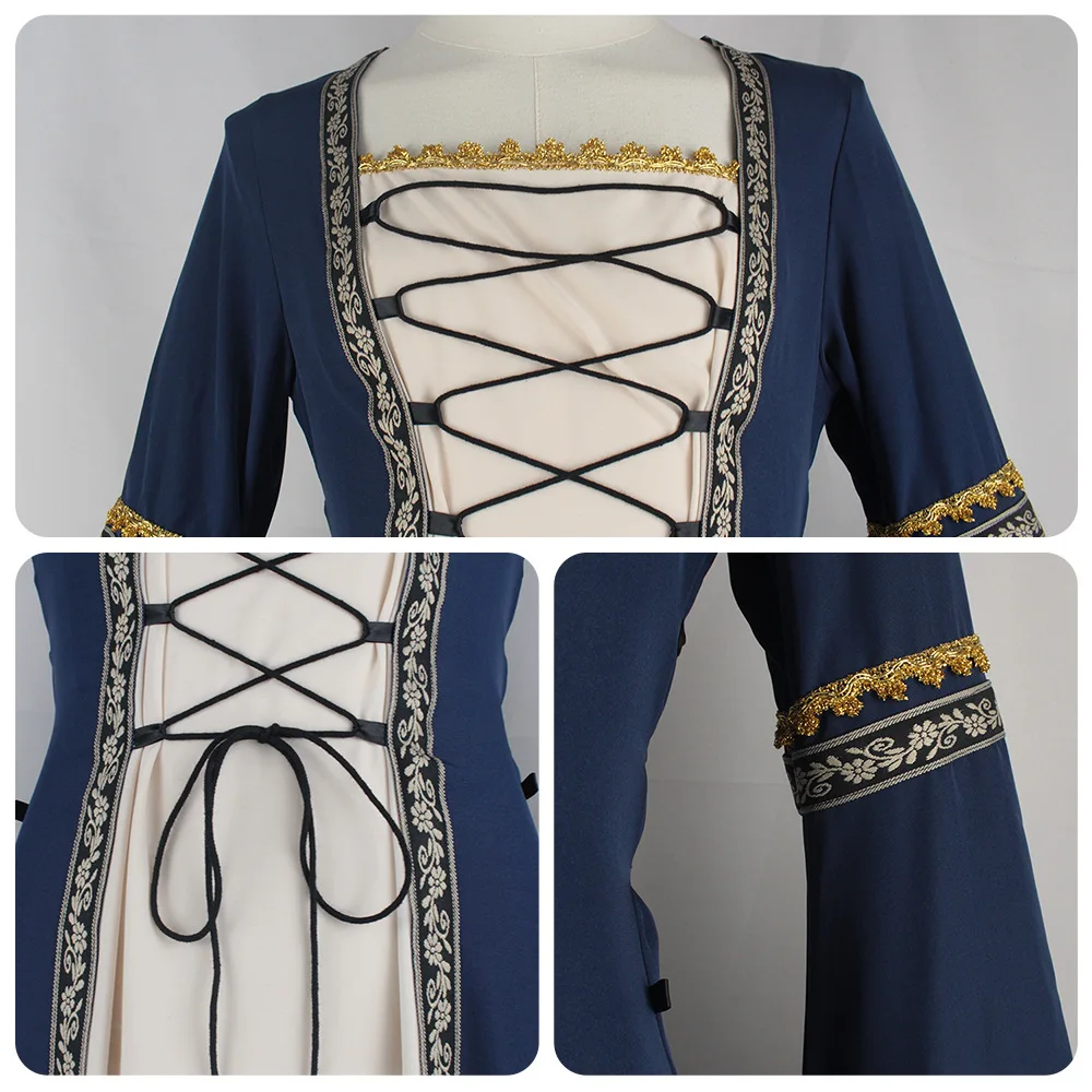 Picture 6: Hot Sale Medieval Lace Up Long Dress Flare Sleeve Renaissance Cosplay Costume