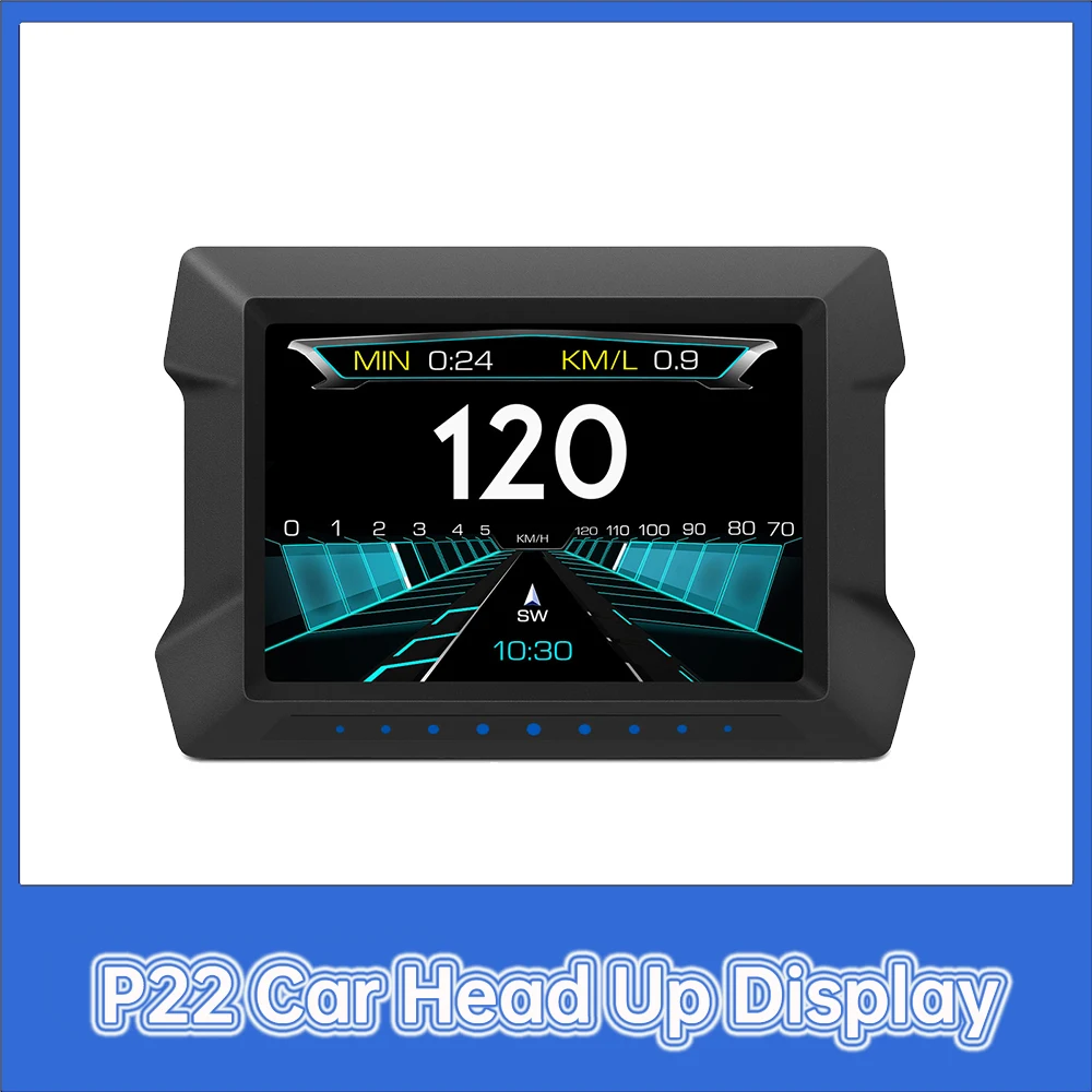 P22 Car Speedometer Head Up Display Slope Tilt Meter with Overspeed Low Voltage RPM Alarm KM/H MPH Troubleshoot OBD+GPS