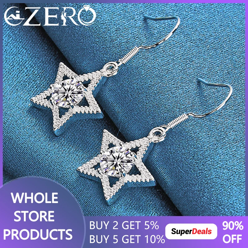 

ALIZERO 925 Sterling Silver Charm Full Zircon Star Drop Earrings For Women Wedding Engagement Party Fashion Gorgeous Jewelry