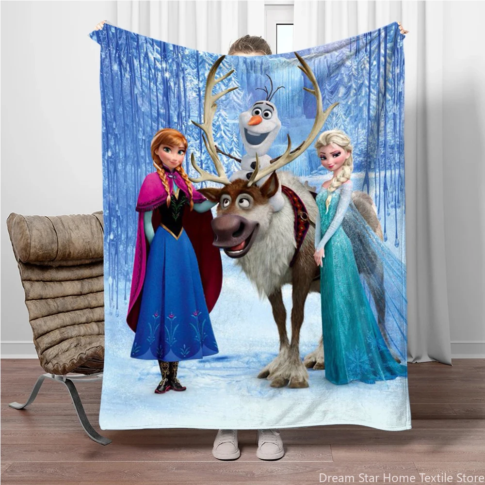 

MINISO Disney Frozen Elsa Princess Cartoon Printed Flannel Blanket Home Decor Living Room Bedroom Bed Sofa Travel Picnic Gifts