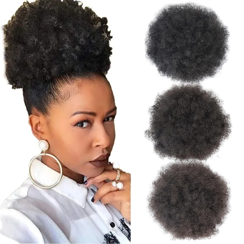 Afro Puff Cordão Rabo De Cavalo, sintético Curto Afro Kinky Onda Trança, Fibra Química Do Cabelo, Bun Extensão Hairpieces