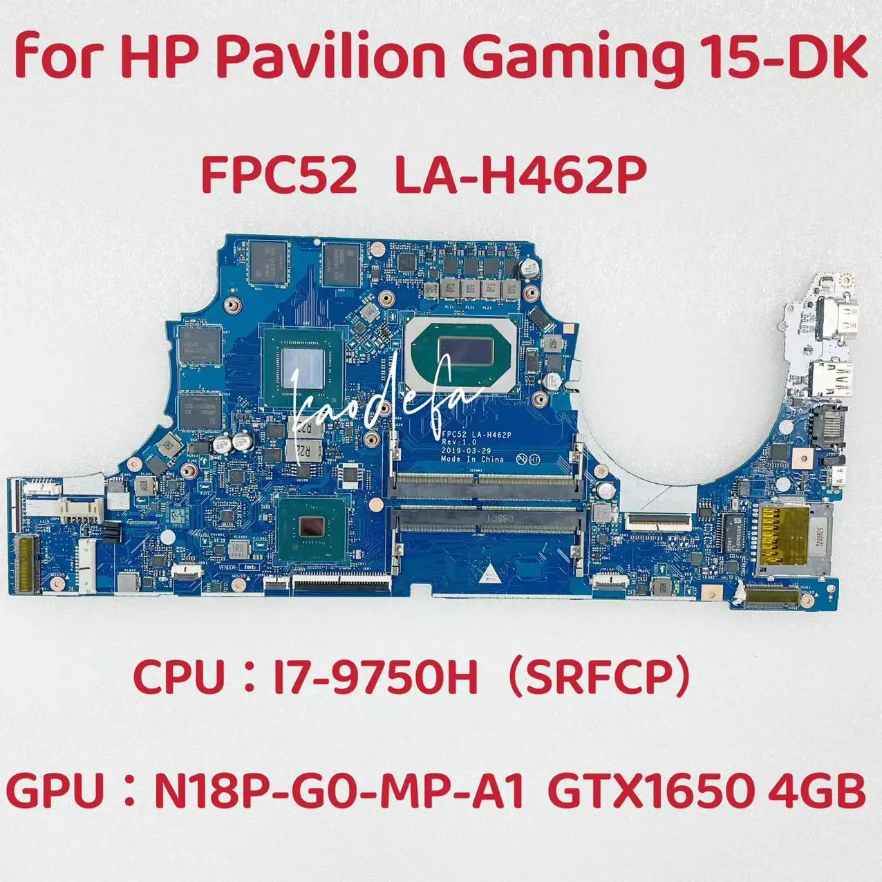 

LA-H462P Mainboard For HP Pavilion 15-DK Laptop Motherboard CPU:I7-9750H SRFCP GPU:4GB L58865-601 L58865-601 DDR4 100% Test OK