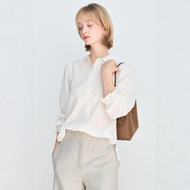 

Korean Style Commute Lace Embroidery Shirt Stand Collar Inner Wear Casual Straight Cut Long Sleeve Women's Fashion Spring