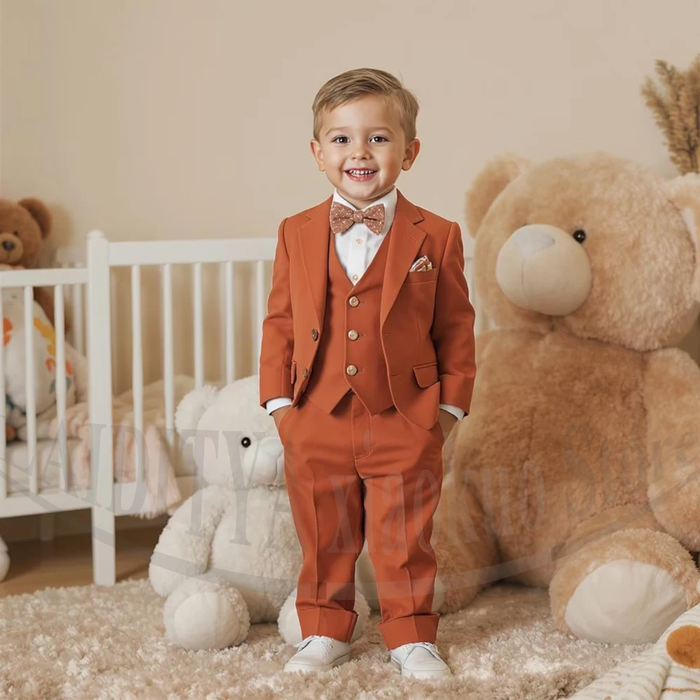 Boys Suit 3 Piece Single Breasted Formal Wedding Birthday Party Pageant Outfit Premium Fabric Slim Fit Jacket Vest Pants Set