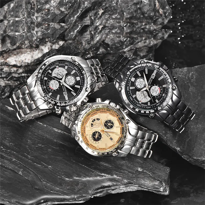 Genuine XINEW Brand Men Watches Fashion Casual Alloy Band Simple Date Quartz Vintage Watch Black Relogio Masculino Reloj Hombre