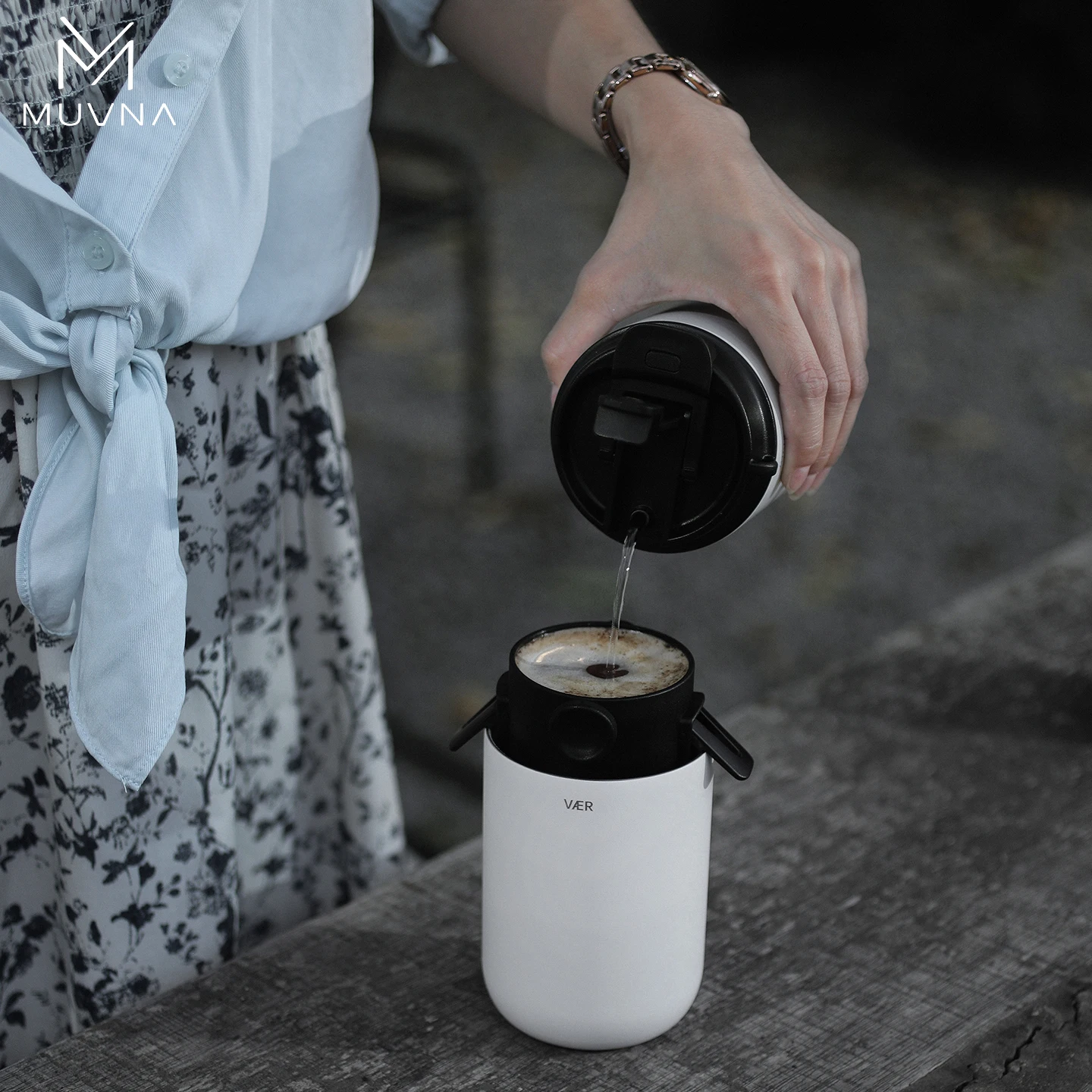 Muvna Portable Pour-Over Coffee Machine for Outdoor Travel & Home, 3-in-1 Pour-Over Coffee Dripper Portable Electric Grinder