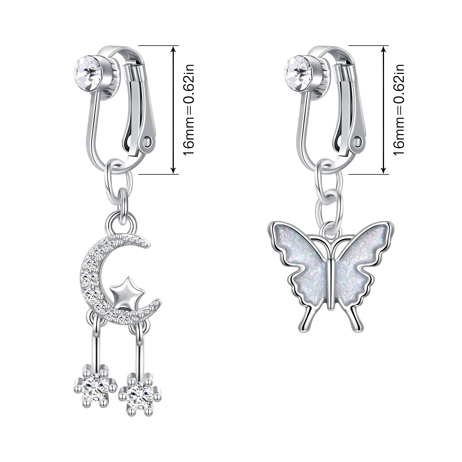 5Pcs Faux Belly Ring Butterfly Fake Belly Piercing Clip on Umbilical Navel Belly Button Cartilage Ear Clip Earrings Jewelry Gift