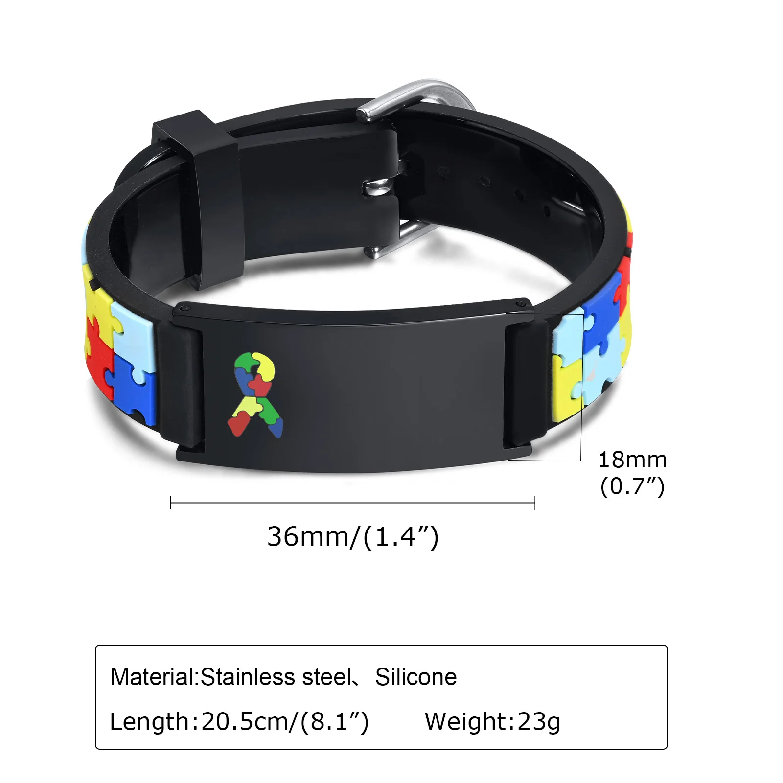 Custom Autism ID Bracelets Parents Gift To Son, Colorful Puzzle Silicon Bracelet Free Engraving