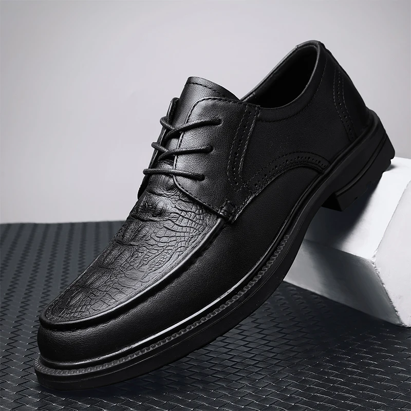 

WAERTA Men Comfortable Formal Dress Oxford Shoes for Men Gunine Leather Men Moccasins Lace Up Rubber Shoes Black Shallow Solid