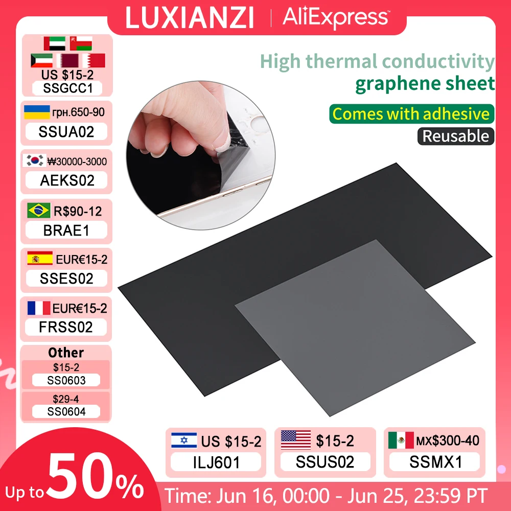 LUXIANZI Dissipatore di Calore in Grafene Pad Termico per Telefono Notebook Processore GPU CPU Dissipatore di Calore di Raffreddamento Memoria RAM Tappetino di Raffreddamento