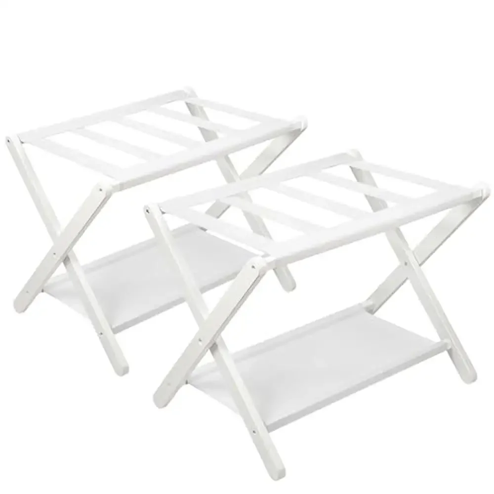 Portable Folding Bamboo Luggage Rack Set of 2 Guest Room Bedroom Hotel Sturdy Frame Compact Design Easy Assembly Convenient