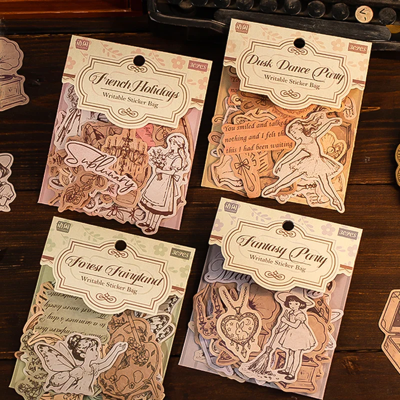 

Mr. Paper 4-Pack Vintage Calligraphy Stickers - Writeable Journal Labels, Retro Diary Decor, Creative Stationery Materials