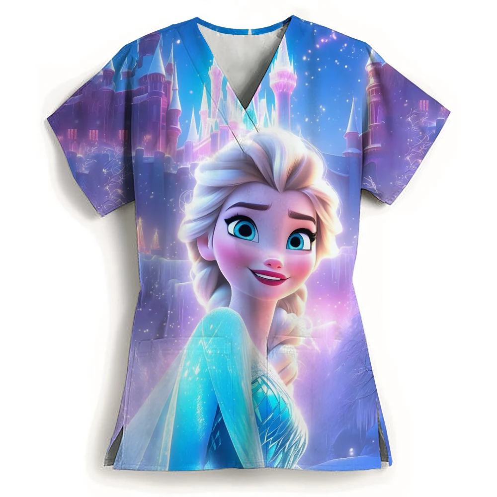 Nurse Uniforms Disney Alice Princess Print V-neck Scrubs Working Medical Blouse Overalls Nursing Spa Pet Dentis