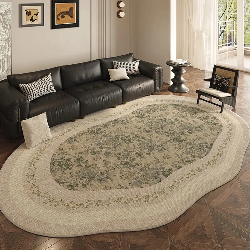 VIKAMA Vintage Floral Irregular Oval Rug, Black White Flower Butterfly Border Soft Anti-slip Carpet for Living Room Sofa Decor