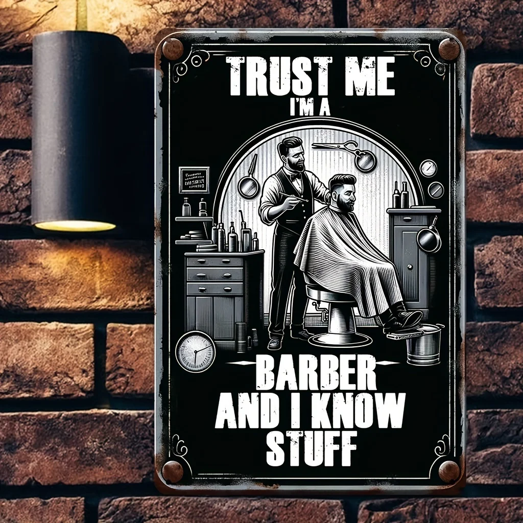 Vintage Barber Shop Metal Wall Decor - Retro Art Deco Sign with 