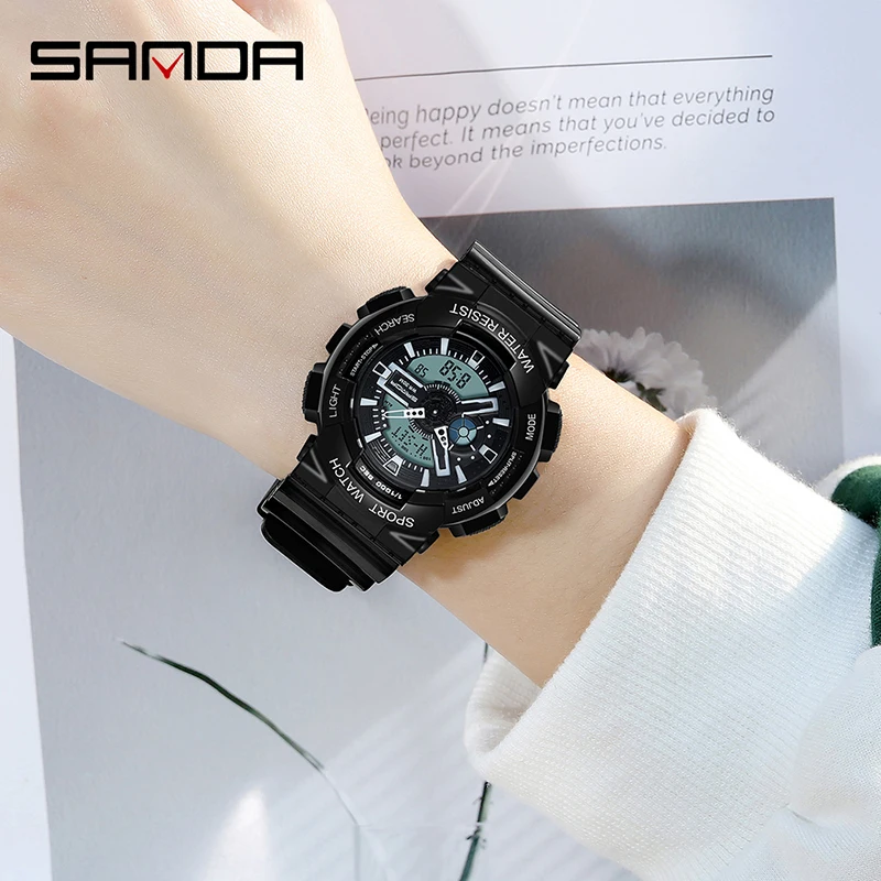 SANDA Women Sports Watches Multifunction Fashion Quartz Clock Luxury Analog Digital Waterproof Ladies Watches Relogio Feminino