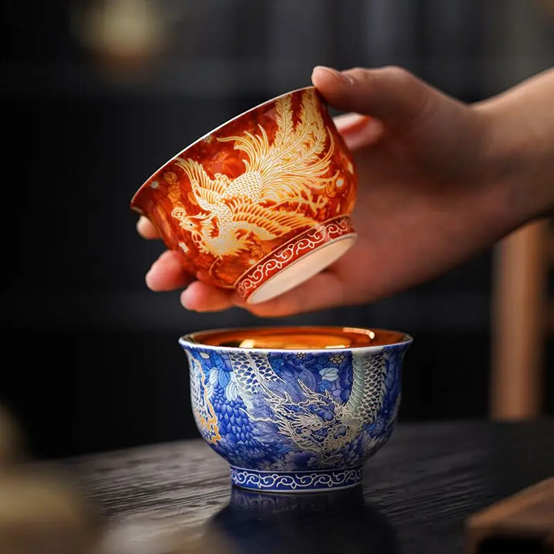 

China retro tea cup Longfeng Chengxiang high-grade gilded tea cup high-value couple wedding cup anti-scalding master cup tea cup