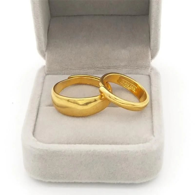 Classic Pure Copy Real 18k Yellow Gold 999 24k Couple for Men and Women Adjustable Wedding Ring Jewelry Gift Never Fade Jewelry