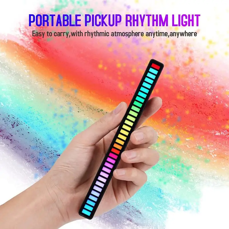 Intelligent RGB Colorful Voice Activated LED Lights Music Rhythm Ambient Lights App Control Desktop Decoration Car Set Light