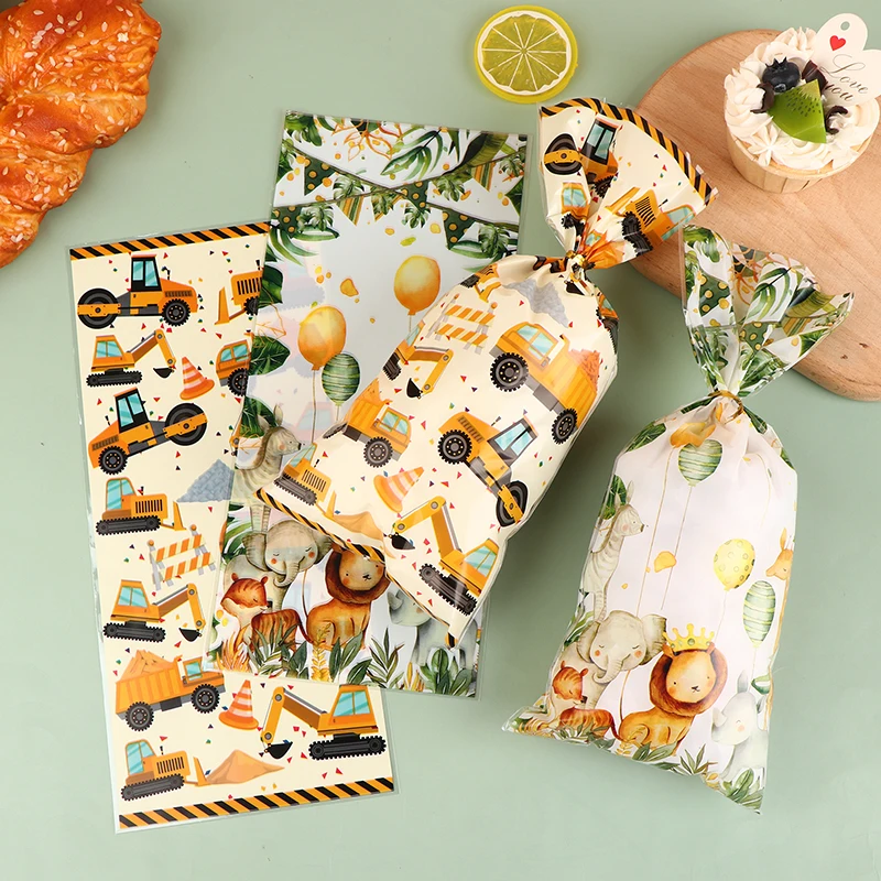 50Pcs Jungle Animals Construction Birthday Party Candy Gift Bags Biscuit Packing Bag Construction Party Gift Bag for Kids