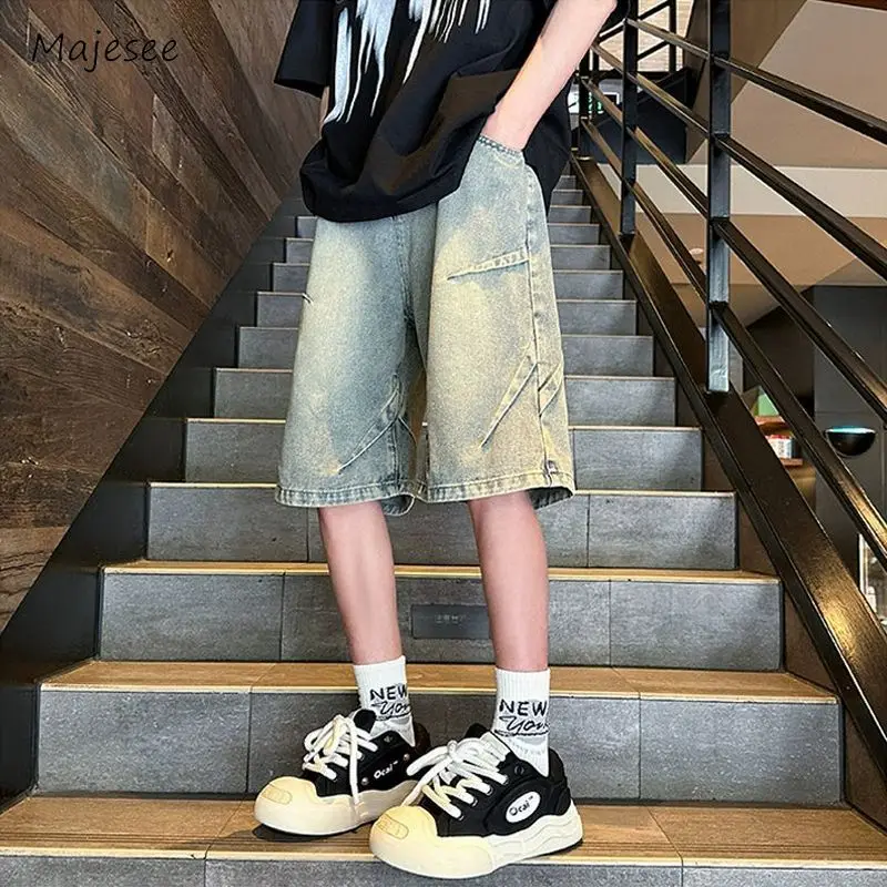 Shorts Men High Street Youthful Breathable Denim Vintage Fashion All-match Gradient Color Casual Cozy Summer European Style New