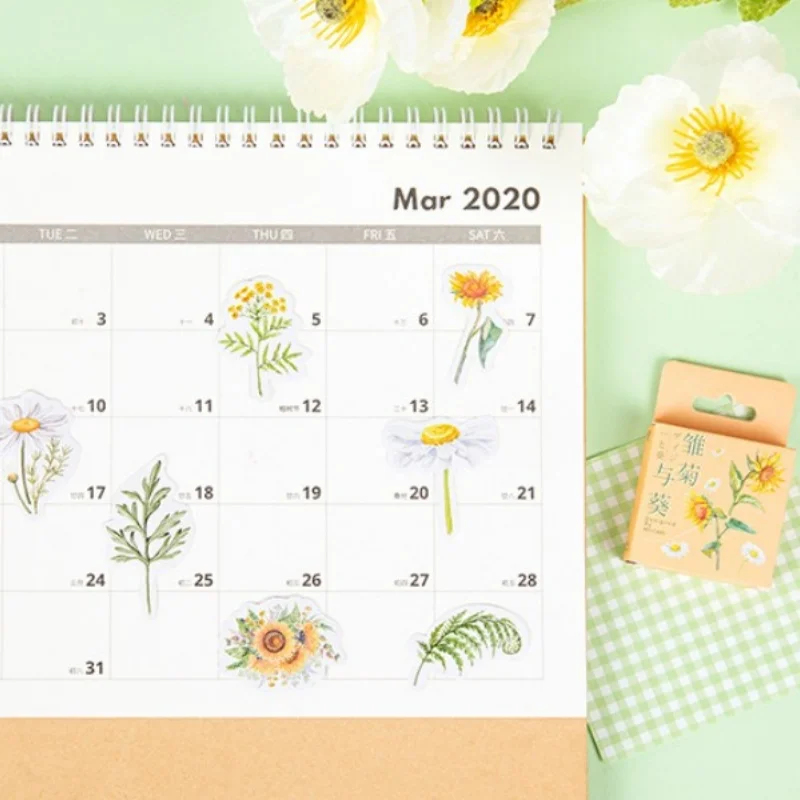 46Pcs Sunflower Daisy Decorative Box Stickers Phone Cases Greeting Cards Albums Decorative Materials Stickers