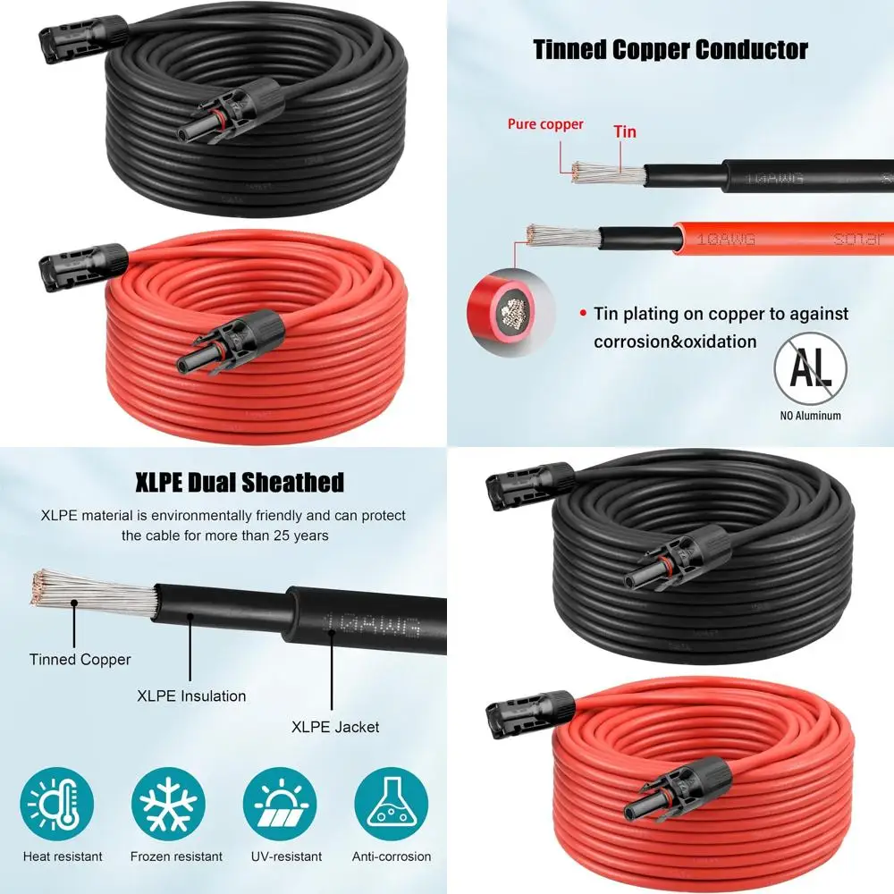 

Удлинительный кабель 10 AWG, 50 футов, черно-красный, с луженым медным проводом 10 калибра для автомобилей, фургонов и морского транспорта