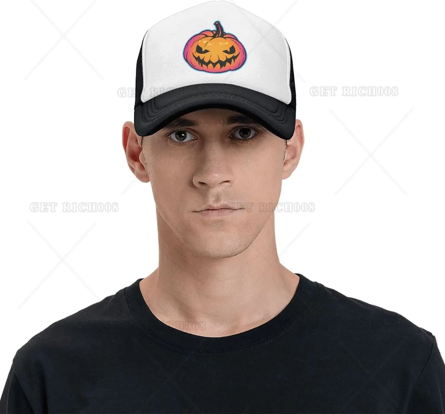 Halloween Pumpkin Trucker Hats for Men Women Classic Adjustable Mesh Baseball Cap Snapback Hat Black Four Seasons Casual