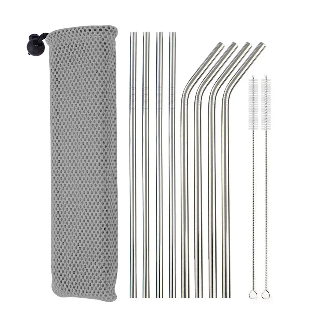 Reusable Metal Straws 304 Stainless Steel Sturdy Bent Straight Drinking Straw with Cleaning Brush Bar Party Accessory