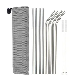 Reusable Metal Straws 304 Stainless Steel Sturdy Bent Straight Drinking Straw with Cleaning Brush Bar Party Accessory